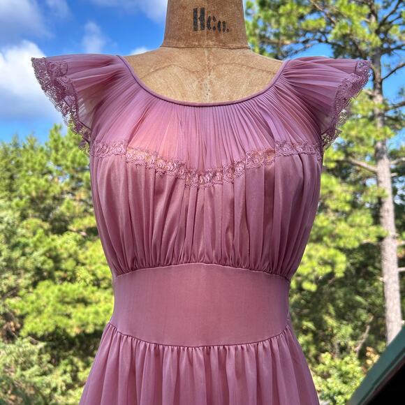 Vintage 40s/50s Vanity Fair Hand Dyed Micro Pleat Ruffled Ruched Maxi Slip Dress - Picture 4 of 9